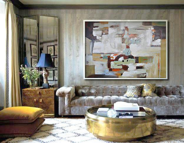 Original Abstract Art Paintings,Oversized Horizontal Contemporary Art,Hand Made Original Art,White,Grey,Dark Red.etc